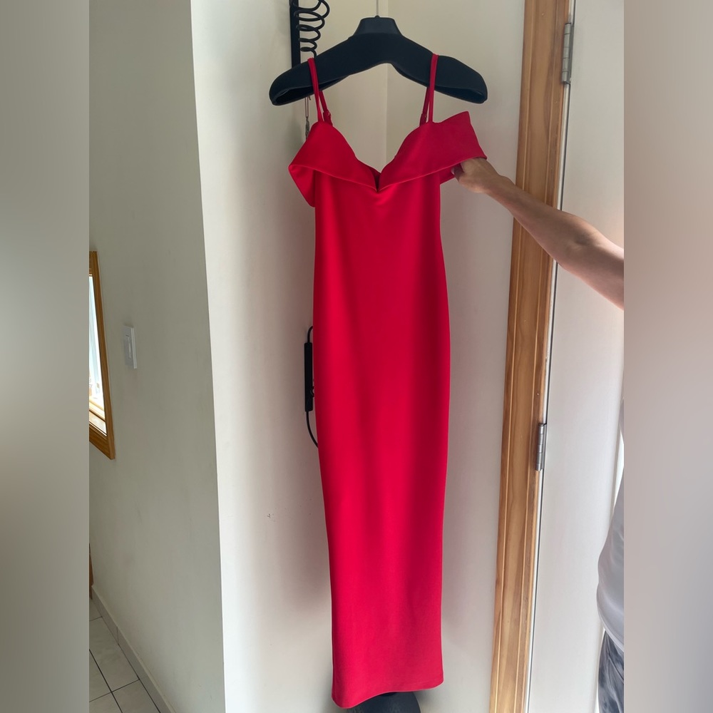 Nookie straps with off the shoulder fabric Red